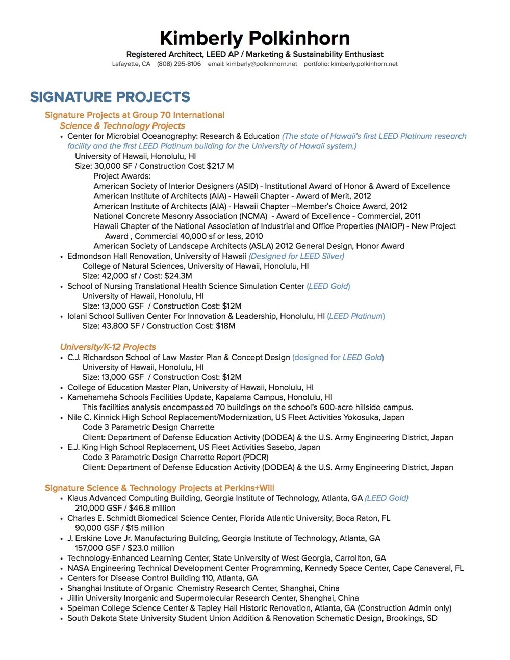 Signature Projects List